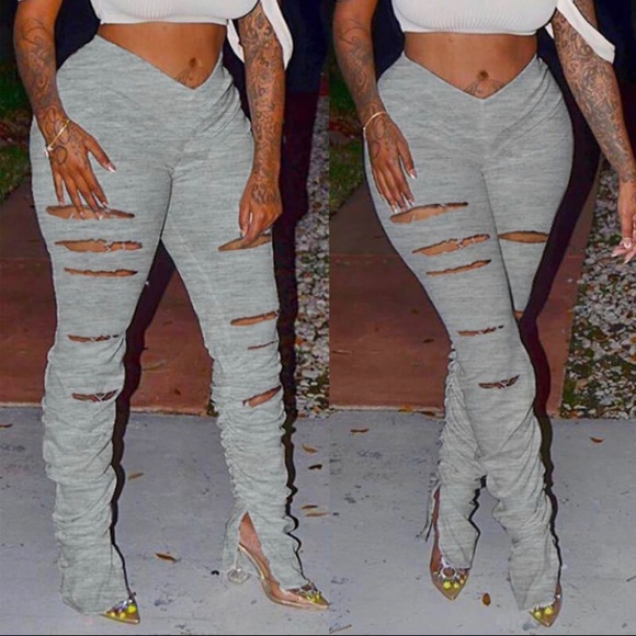 GREY DISTRESSED PANTS NWOT - Picture 2 of 6